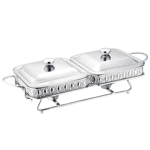 Roestvrijstalen Chafing Dish Vierkant Buffet Voedselwarmer Glazen Deksel Dubbele Pan Alcohol Verwarmingscontainer Voor Restaurant