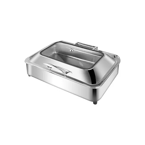 Commercial Stainless Steel Chafing Dish Buffet Food Warmer With Visual Glass Roll Top Lid For Hotel Restaurant Banquet Catering Supplies