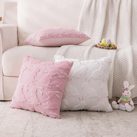 Cream-Stil Hasen-Muster Plüsch Kissenbezug Niedliche 3D-Geprägte Weiche Kissenhülle Ohne Füllung Für Sofa Wohnzimmer Schlafzimmer Zuhause Deko