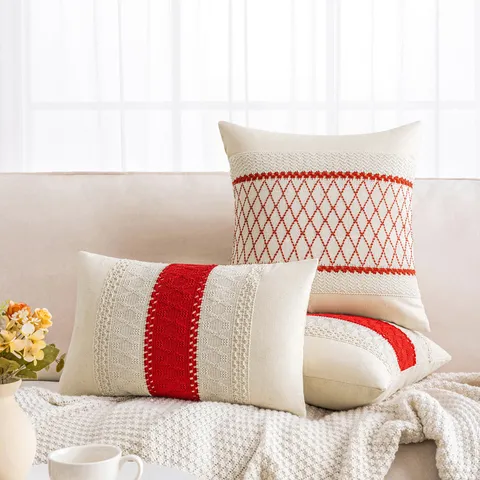 Fodera per Cuscino Patchwork in Filo di Cotone Stile Country Americano Vintage Lavorato a Maglia con Motivo a Rombi Geometrici