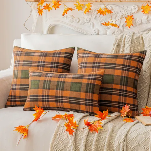 Fodera per Cuscino a Scacchiera Stile Autunnale Morbido Poliestere Spazzolato Rétro Americano Federa per Divano Soggiorno Camera da Letto