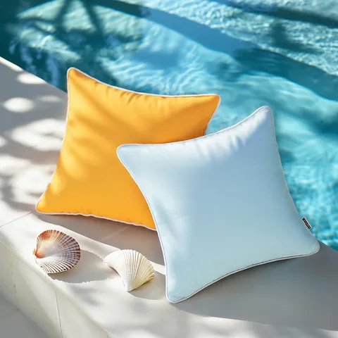 Waterproof Outdoor Polyester Pillowcase With White Piping Contrast Design Modern Decorative Cushion Cover For Patio Garden Decor