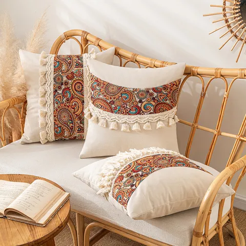 Μποέμ Διακοσμητική Μαξιλαροθήκη Paisley Ζακάρ Patchwork Με Φούντες Βίντατζ Ποιμενική Μαξιλαροθήκη από Μείγμα Βαμβακιού