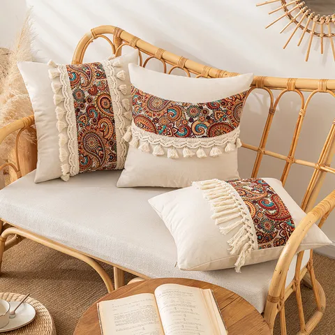 Μποέμ Διακοσμητική Μαξιλαροθήκη Paisley Ζακάρ Patchwork Με Φούντες Βίντατζ Ποιμενική Μαξιλαροθήκη από Μείγμα Βαμβακιού