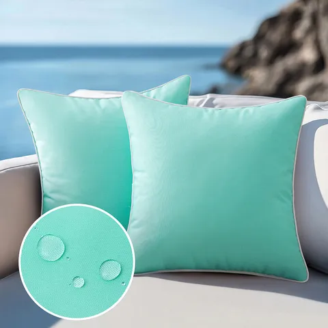 Waterproof Outdoor Polyester Pillowcase With White Piping Contrast Design Modern Decorative Cushion Cover For Patio Garden Decor