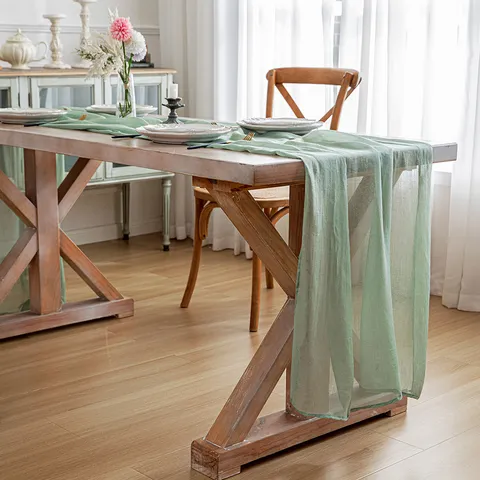 American Style Cheesecloth Table Runner Wrinkled Solid Color Polyester Table Cloth For Wedding Birthday Party Home Decor Table Runner