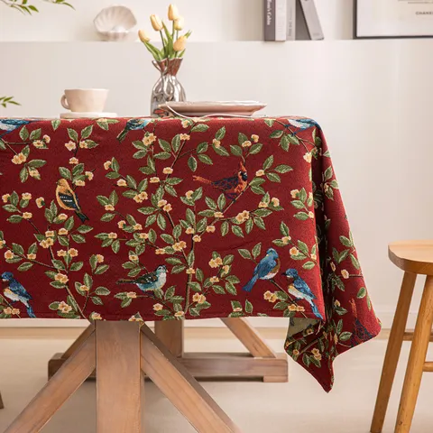 Vintage Jacquard Floral Bird Tablecloth New Chinese Style Rectangular Polyester Table Cover For Dining Room Coffee Table Decoration