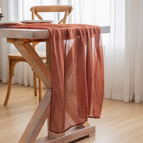 American Style Cheesecloth Table Runner Wrinkled Solid Color Polyester Table Cloth For Wedding Birthday Party Home Decor Table Runner