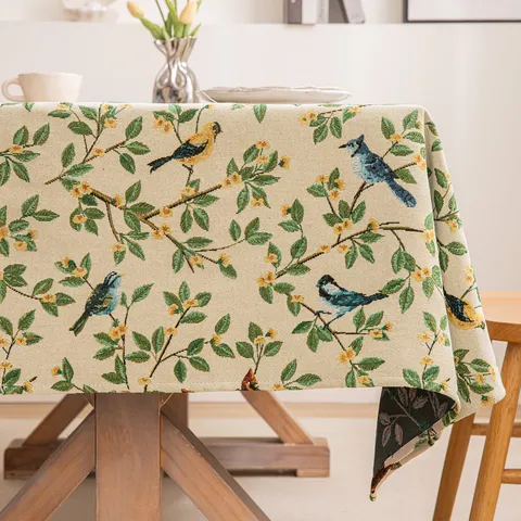 Vintage Jacquard Floral Bird Tablecloth New Chinese Style Rectangular Polyester Table Cover For Dining Room Coffee Table Decoration