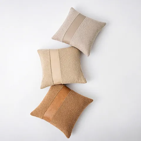 Funda de Almohada de Lujo de Bucle y Piel Sintética Empalme Funda de Cojín Decorativa Moderna para Sofá Sin Núcleo
