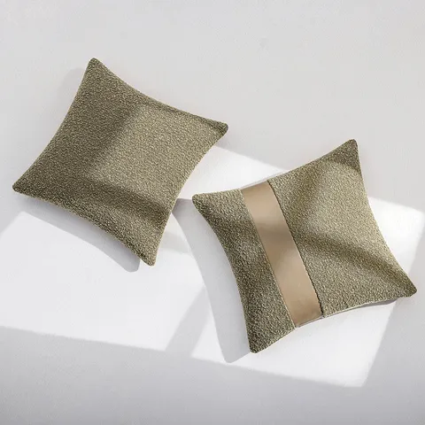 Funda de Almohada de Lujo de Bucle y Piel Sintética Empalme Funda de Cojín Decorativa Moderna para Sofá Sin Núcleo