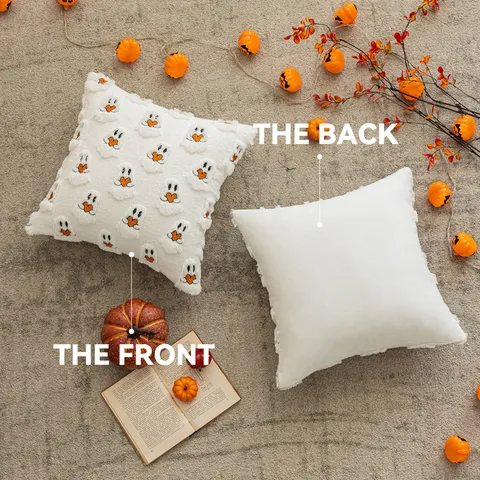 Halloween Cute Ghost Plush Pillow Case White Heart Ghost Embroidered Throw Pillow Cover For Sofa Living Room Home Decor