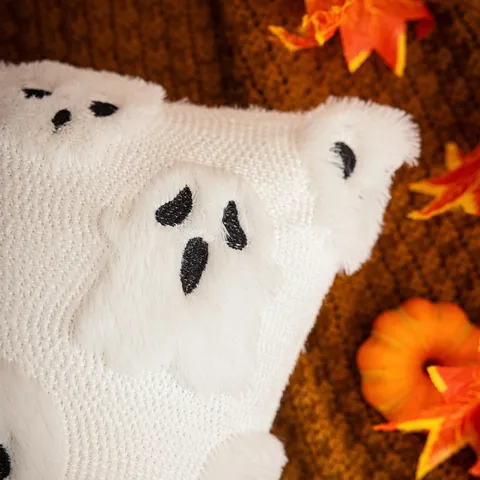 Taie d'Oreiller en Peluche Fantôme Citrouille Halloween Housse de Coussin Brodée Pour Canapé Décoration Maison Fête Vacances