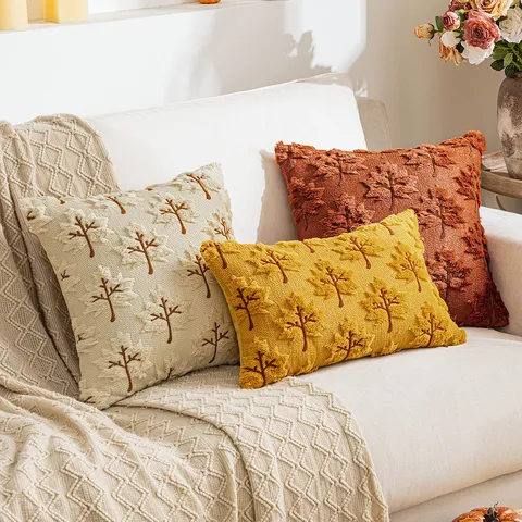 Herbststil Ahornblatt Plüsch Kissenbezug 3D Bestickter Ginkgoblatte Kissenbezug Wohnzimmer Sofa Hüftkissenbezug Für Herbst Home Decor