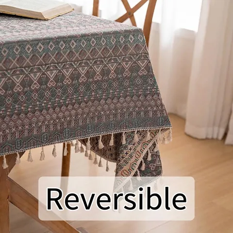 Bohemian Jacquard Geometric Tablecloth Rectangular Ethnic Style Embroidered Dustproof Table Cover With Tassels For Home Decor