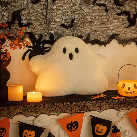 Divertido Cojín de Peluche Fantasma de Halloween Adorable Cojín con Forma de Rompecabezas Peluche Suave de Poliéster para Fiesta