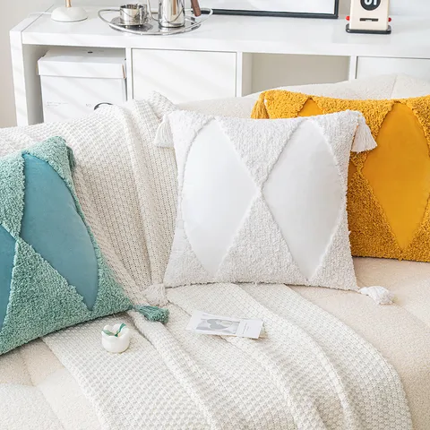 Modern Tufted Velvet Throw Pillow Case With Tassels Geometric Decorative Cushion Cover For Sofa Living Room Bedroom