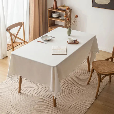 Simple Solid Color Polyester Linen Tablecloth Rectangular Dustproof Heat Resistant Table Cloth For Dining Room Coffee Table