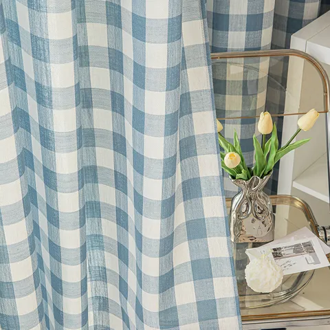 Σύγχρονες Κουρτίνες Παραθύρου Gingham Plaid για Καθιστικό Ημισκότιση Με Δακτύλιο Τυπωτό Πολυεστέρα Κουρτίνα Ηλιοπροστασίας για Υπνοδωμάτιο Μελέτη Διακόσμηση Σπιτιού