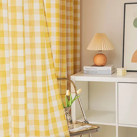 Σύγχρονες Κουρτίνες Παραθύρου Gingham Plaid για Καθιστικό Ημισκότιση Με Δακτύλιο Τυπωτό Πολυεστέρα Κουρτίνα Ηλιοπροστασίας για Υπνοδωμάτιο Μελέτη Διακόσμηση Σπιτιού