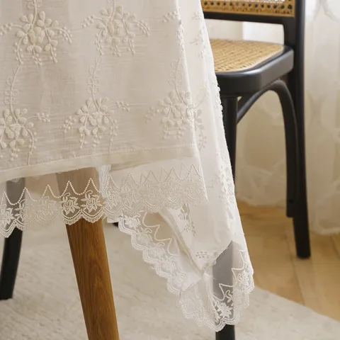 French Luxury White Lace Tablecloth 3D Floral Embroidery Rectangular Table Cover For Dining Table Coffee Table Home Decor