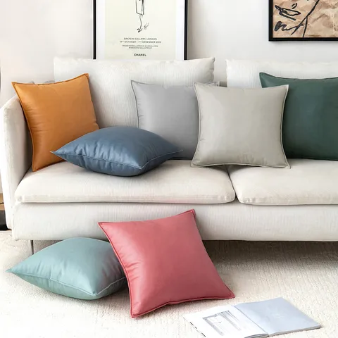 Modern Minimalist Waterproof Polyester Artificial Leather Pillow Cover Solid Color Matte Decorative Square Throw Pillow Case