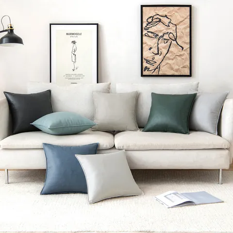 Modern Minimalist Waterproof Polyester Artificial Leather Pillow Cover Solid Color Matte Decorative Square Throw Pillow Case