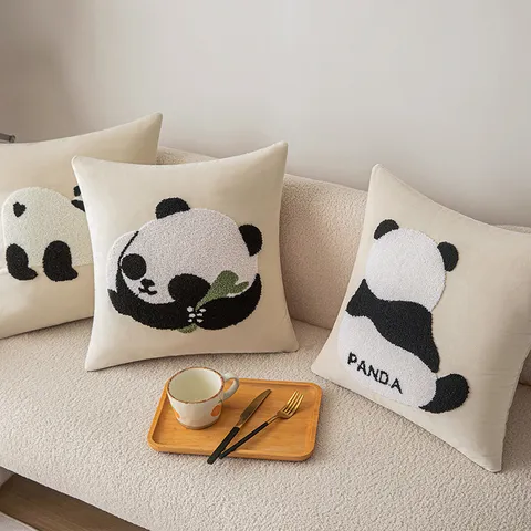 Bestickte Panda Kissenhülle Modern Einfach Cartoon Tier Deko Kissenbezug Für Sofa Bett Wohnzimmer Home Decor Damen