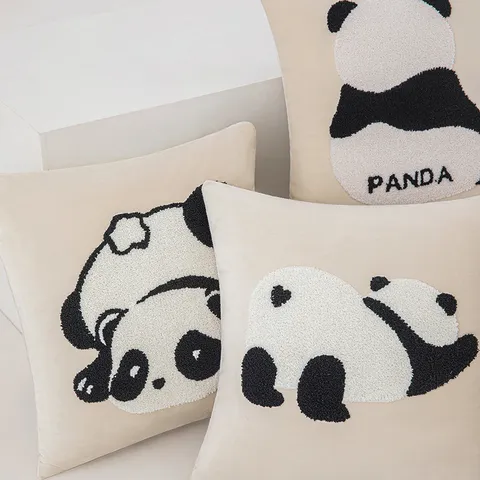 Bestickte Panda Kissenhülle Modern Einfach Cartoon Tier Deko Kissenbezug Für Sofa Bett Wohnzimmer Home Decor Damen