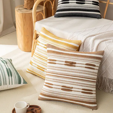 Moroccan Tufted Striped Pillowcase 3D Jacquard Decorative Cushion Cover For Sofa Living Room Bohemian Home Decor