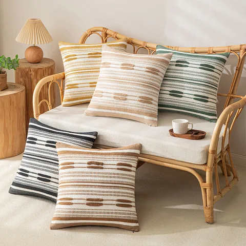 Moroccan Tufted Striped Pillowcase 3D Jacquard Decorative Cushion Cover For Sofa Living Room Bohemian Home Decor