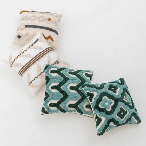 Nordic Bohemian Tufted Cushion Cover Moroccan Geometric Rhombus Tassel Pillowcase For Sofa Couch Bed Home Decor Polyester