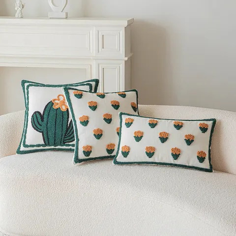 Nordic Minimalist Tufted Cactus Flower Throw Pillow Cover Polyester Decorative Cushion Case For Sofa Living Room Home Decor