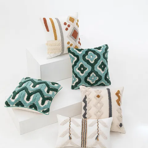 Nordic Bohemian Tufted Cushion Cover Moroccan Geometric Rhombus Tassel Pillowcase For Sofa Couch Bed Home Decor Polyester