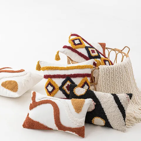 Bohemian Tufted Pillow Case Decorative Geometric Cushion Cover With Tassels Polyester Throw Pillow Case For Sofa Living Room