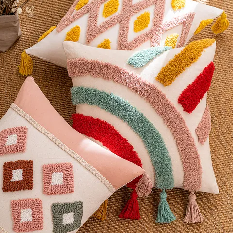 Nordic Tufted Pillowcase Boho Geometric Sofa Cushion Cover With Tassels Decorative Throw Pillow Case For Living Room Bedroom Home Decor