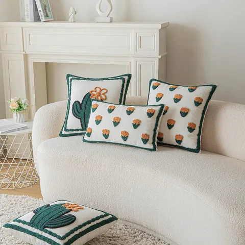Nordic Minimalist Tufted Cactus Flower Throw Pillow Cover Polyester Decorative Cushion Case For Sofa Living Room Home Decor