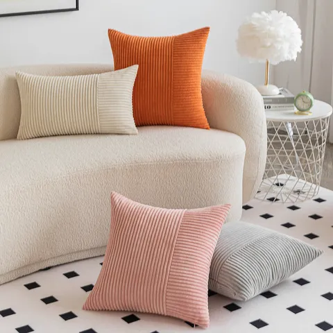 Moderner Minimalistischer Cord-Kissenbezug Patchwork Gewebt Gestreift Einfarbig Polyester Dekokissenbezug Für Sofa Wohnkultur