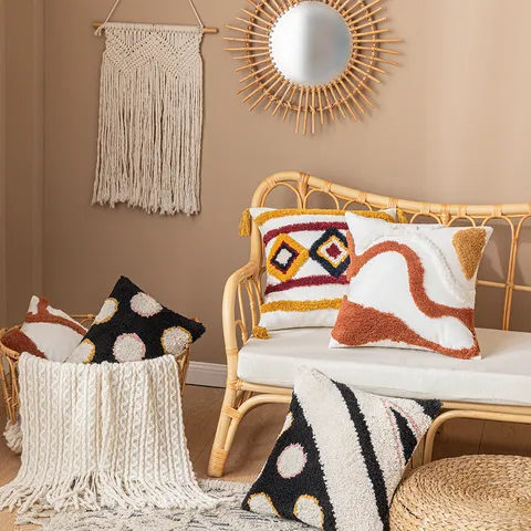 Bohemian Tufted Pillow Case Decorative Geometric Cushion Cover With Tassels Polyester Throw Pillow Case For Sofa Living Room