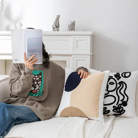 Nordischer Ins Stil Bestickter Kissenbezug Retro Abstraktes Gesicht Geometrisch Getufteter Kissenhülle Für Sofa Bett Wohnzimmer Home Deko