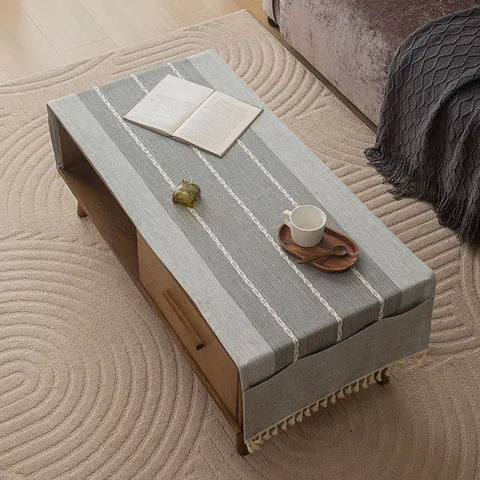 Japanese Minimalist Waterproof Polyester Tablecloth Geometric Tassel Storage Cover For Coffee Table TV Cabinet Home Dustproof Cloth