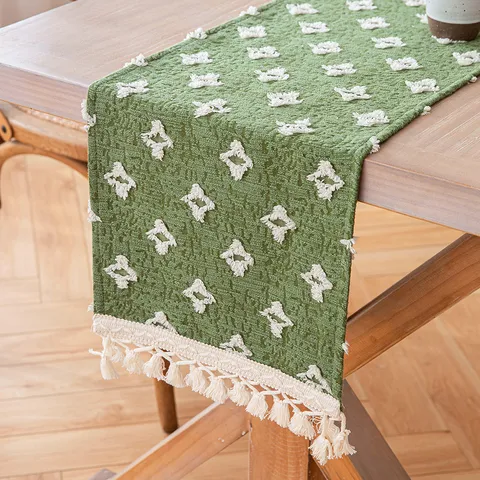 Camino de Mesa de Algodón Estrella Cortada Con Borlas Estilo Pastoral Americano Paño Decorativo Para Mesa de Comedor Piano Cama Decoración