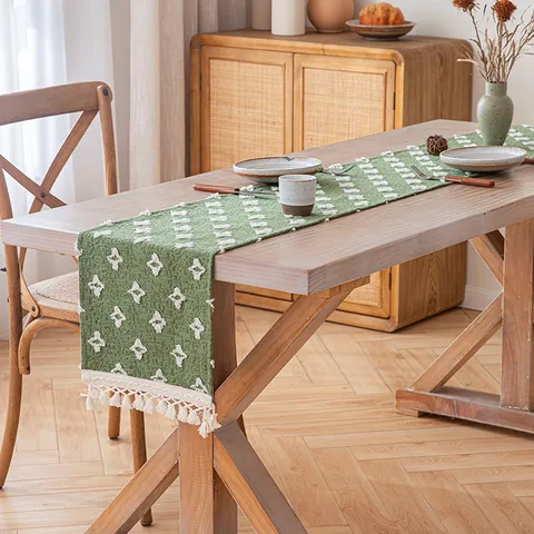Camino de Mesa de Algodón Estrella Cortada Con Borlas Estilo Pastoral Americano Paño Decorativo Para Mesa de Comedor Piano Cama Decoración