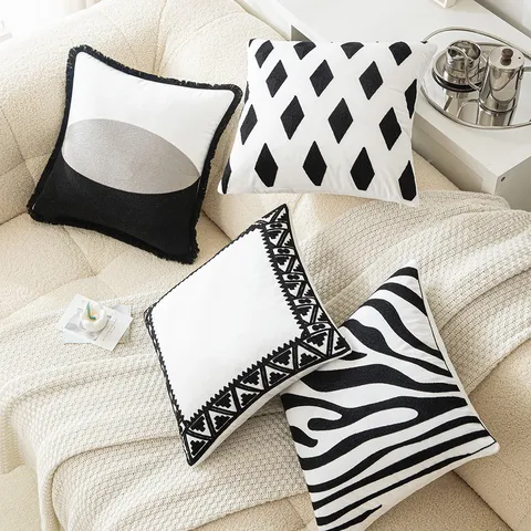 Luxury Geometric Tufted Embroidery Cushion Cover Mid-Century Modern Polyester Pillow Case For Sofa Living Room Decorative Throw Pillowcase