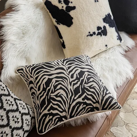 Italienisches Design Schwarz-Weiß-Kontrast-Kissenbezug Polyester Zebra Leopard Muster Kissenhülle Für Sofa Wohnzimmer Deko