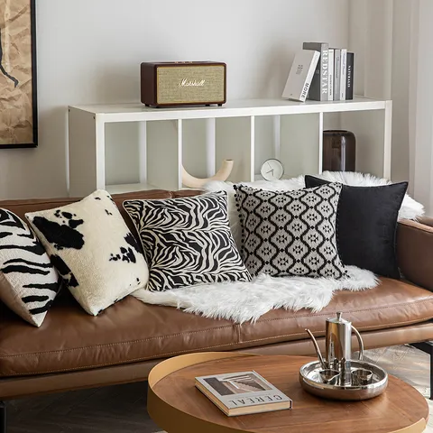 Italienisches Design Schwarz-Weiß-Kontrast-Kissenbezug Polyester Zebra Leopard Muster Kissenhülle Für Sofa Wohnzimmer Deko