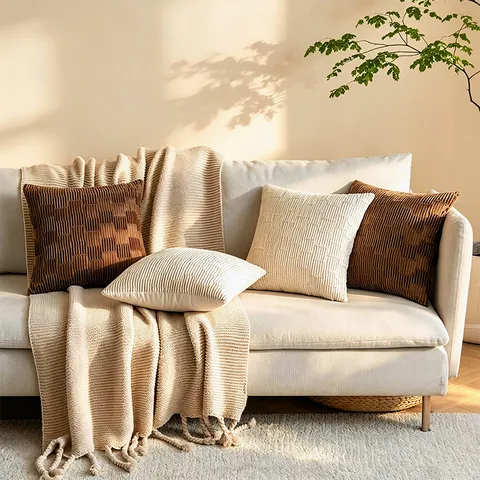 Minimalist Pleated Velvet Cushion Cover Solid Color Soft Decorative Pillowcase For Sofa Living Room Bedroom Decor Square Case Only