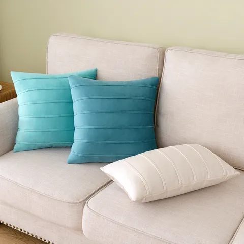 Modern Velvet Pillow Case Nordic Stitched Stripe Decorative Cushion Cover Solid Color Soft Throw Pillowcase For Sofa Bedroom Living Room Home Decor