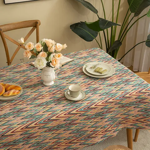 American Luxury Rectangular Jacquard Tablecloth Chenille Cotton Blend Table Cover Geometric Floral Tassel Mat For Dining Room Kitchen Decor