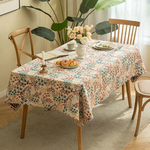 American Luxury Rectangular Jacquard Tablecloth Chenille Cotton Blend Table Cover Geometric Floral Tassel Mat For Dining Room Kitchen Decor